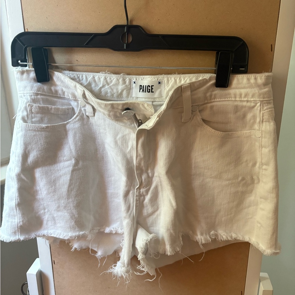 PAIGE White Distressed Denim Shorts Size 29